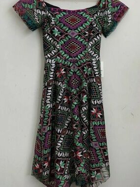Alex Marie Embroidered Geometric Boho Chic Hippie Dress Sz 8/M